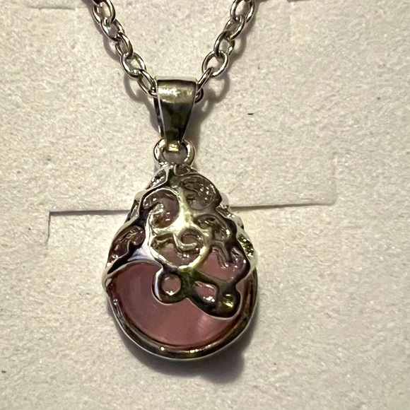 Fashion Jewelry Necklace, 16” Chain, Pink & Silver Tone, W/Gift Box - Picture 1 of 3